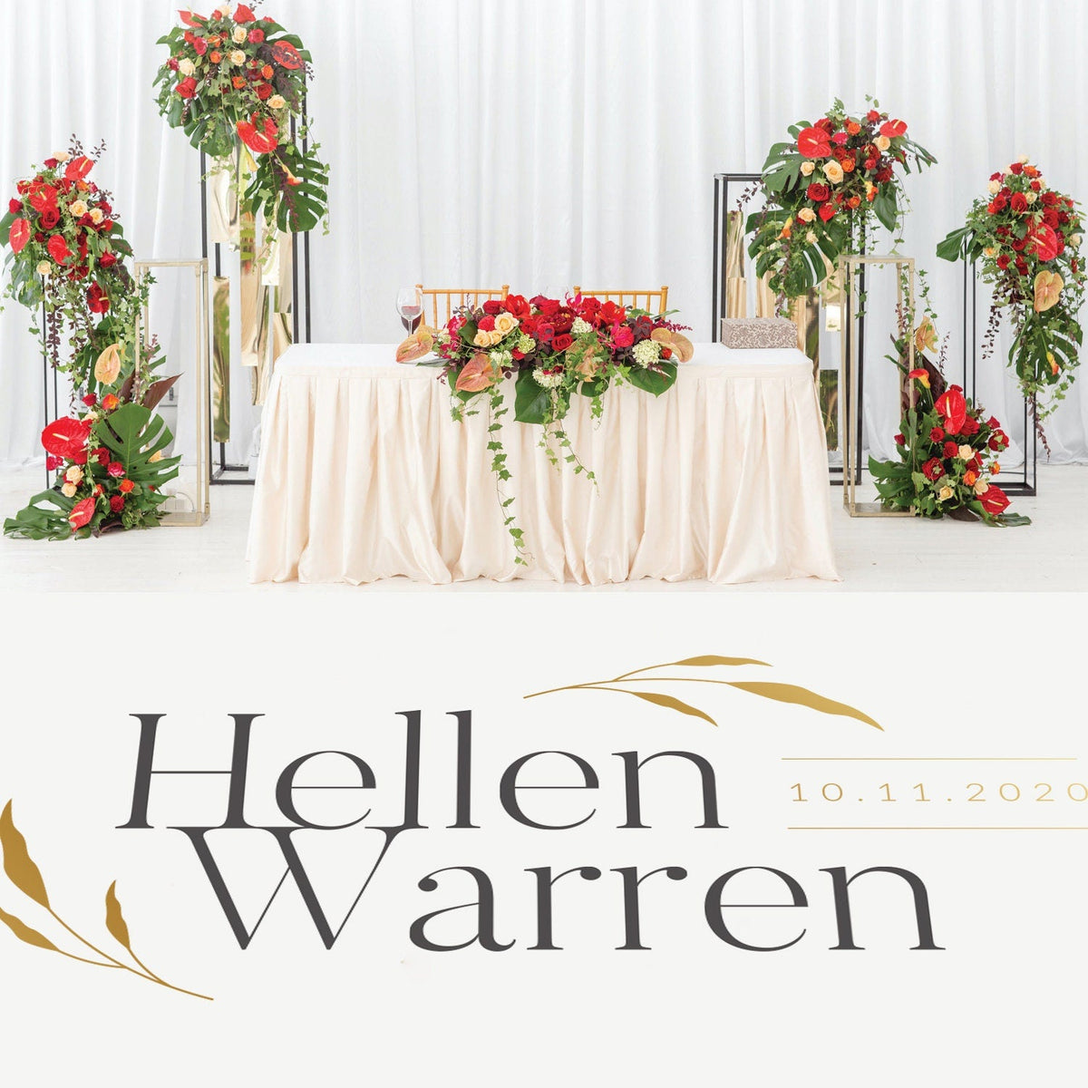 Modern Serif Names Dance Floor Decal for Wedding shown at a wedding reception