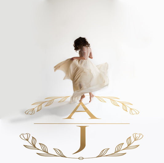 Modern Serif Names Dance Floor Decal for Wedding in gold on a white wedding dance floor