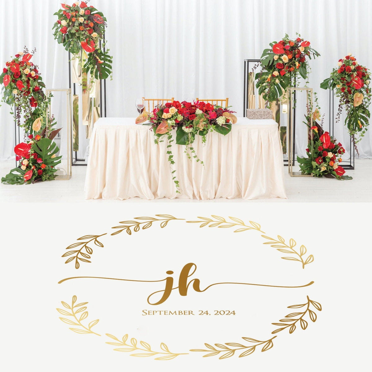 Laurel Branch Circle Dance Floor Decal for Wedding shown at a wedding reception