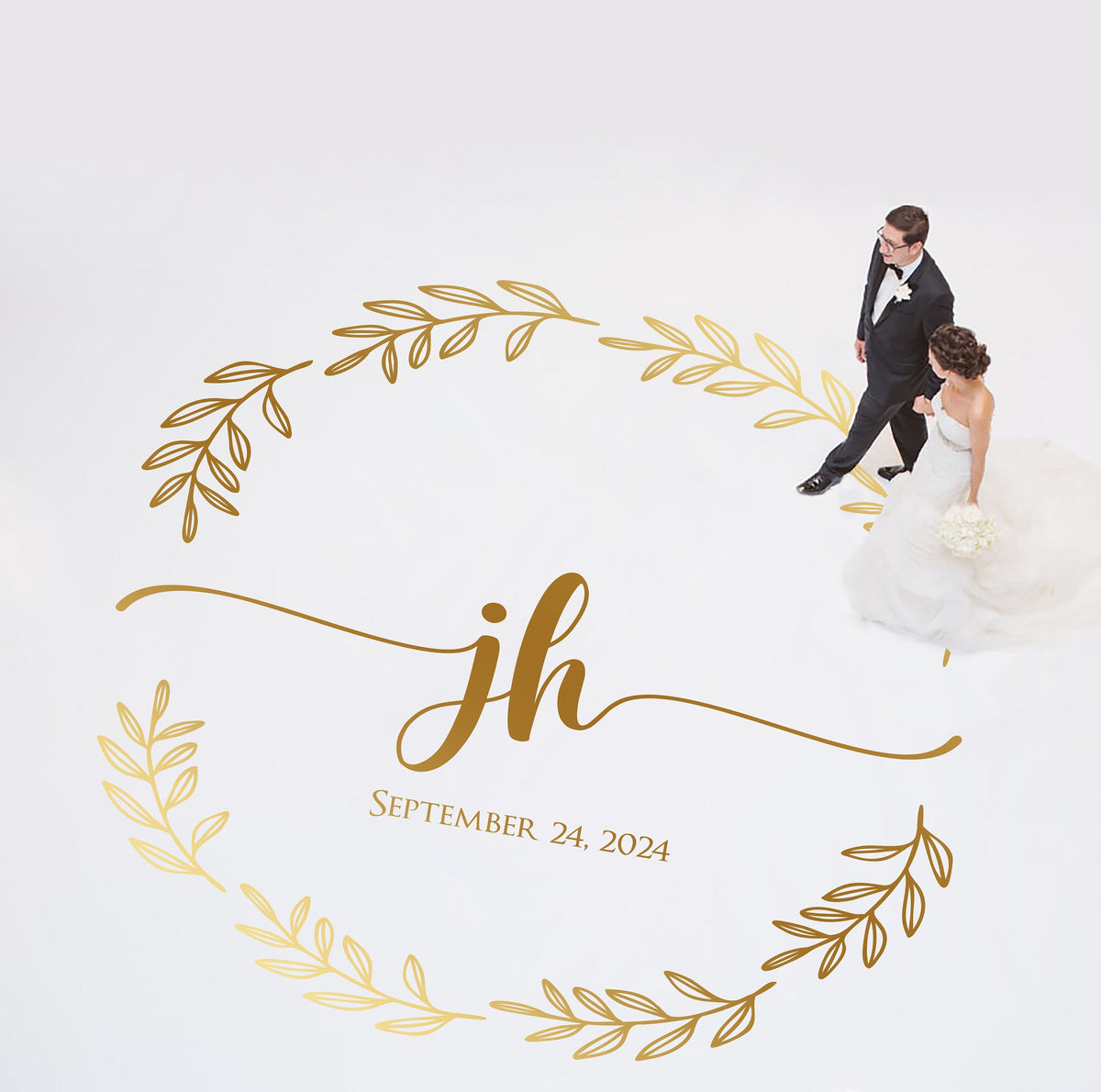 Laurel Branch Circle Dance Floor Decal for Wedding shown at a wedding reception