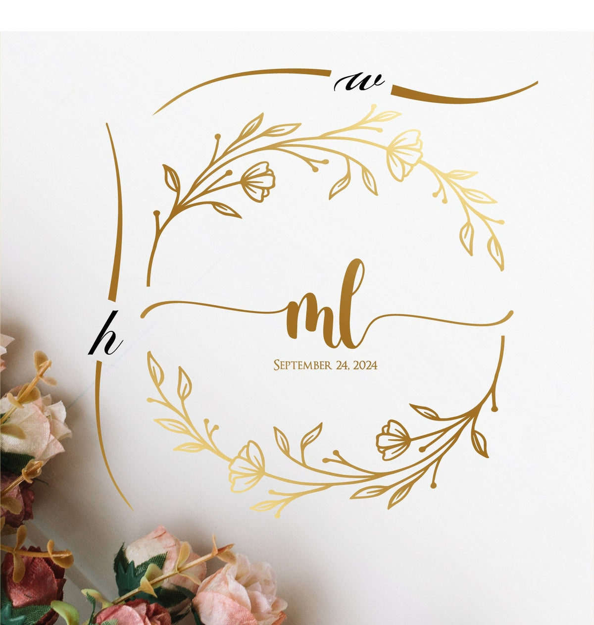 Split Floral Wreath Dance Floor Decal for Wedding shown at a wedding reception