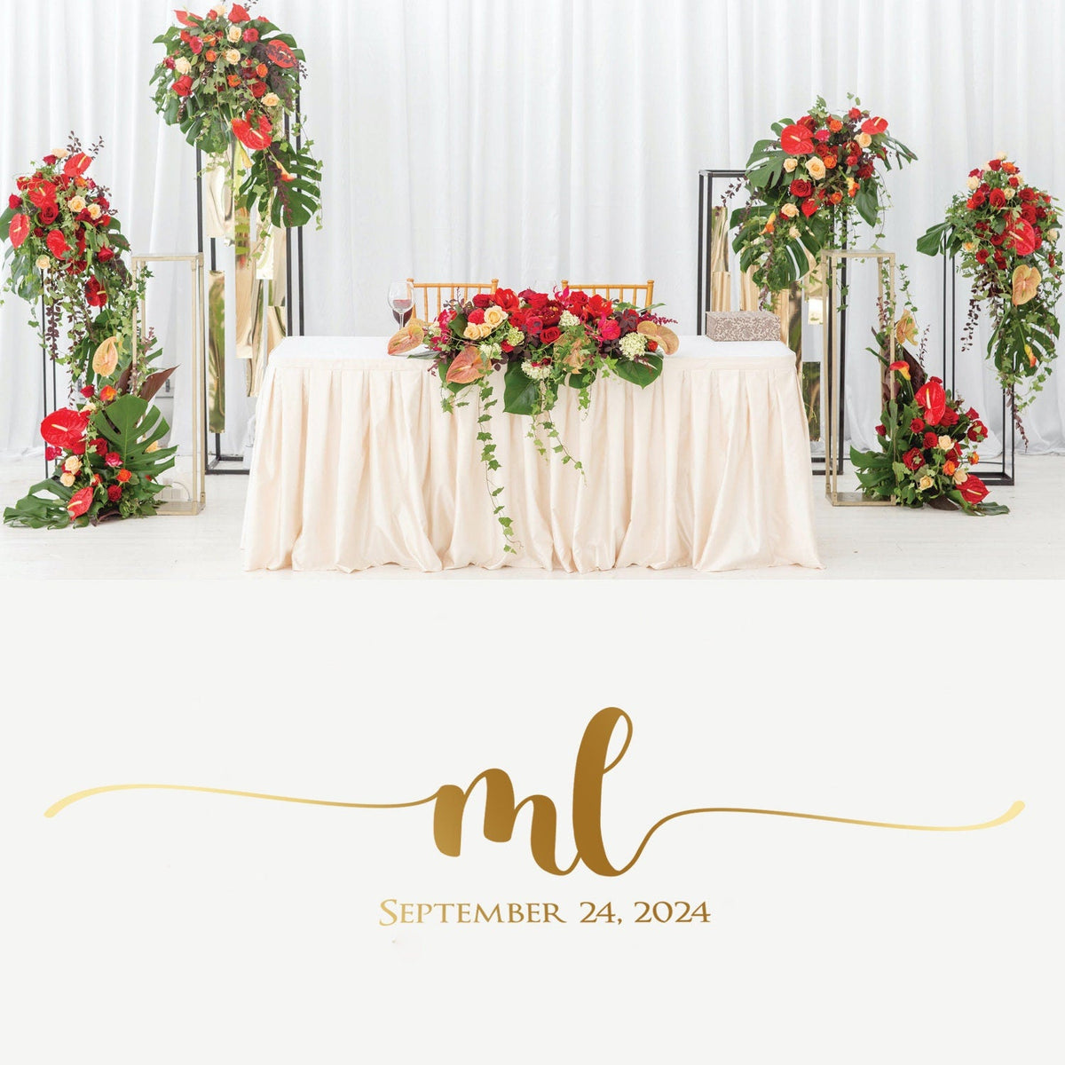 Lowercase Initials Dance Floor Decal for Wedding shown at a wedding reception