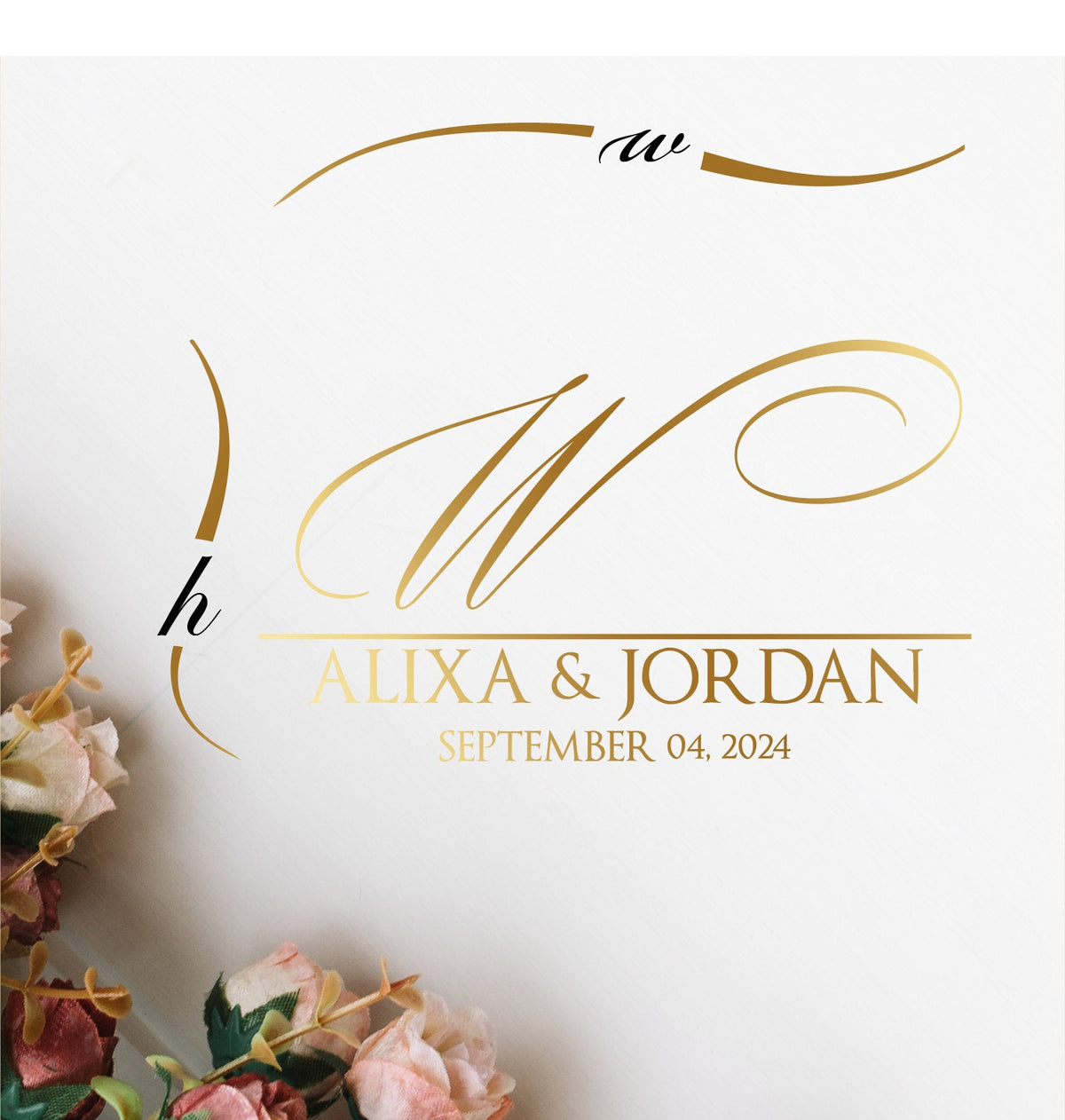 Grand Initial Names Dance Floor Decal for Wedding shown at a wedding reception