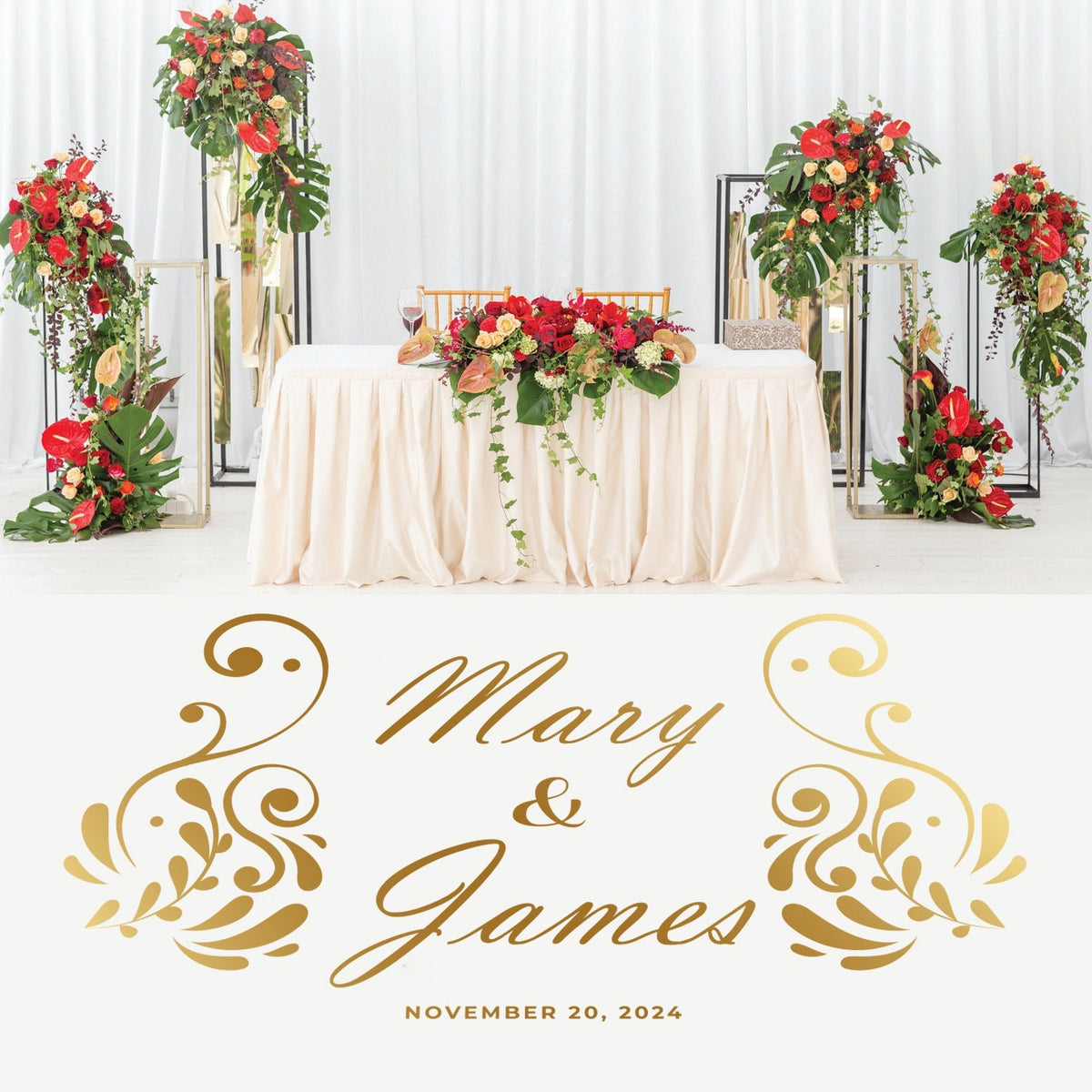 Paisley Swirl Names Dance Floor Decal for Wedding shown at a wedding reception