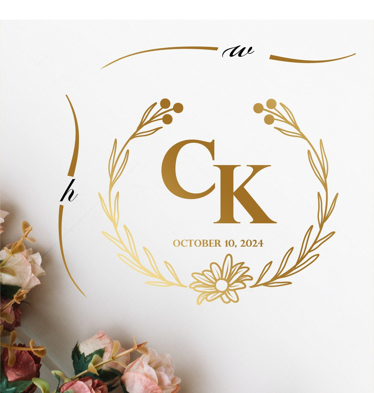 Daisy Wreath Monogram Dance Floor Decal for Wedding shown at a wedding reception