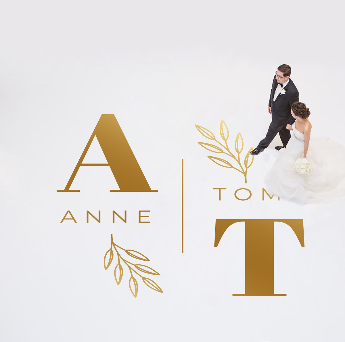 Arched Names Rose Stem Dance Floor Decal for Wedding shown at a wedding reception