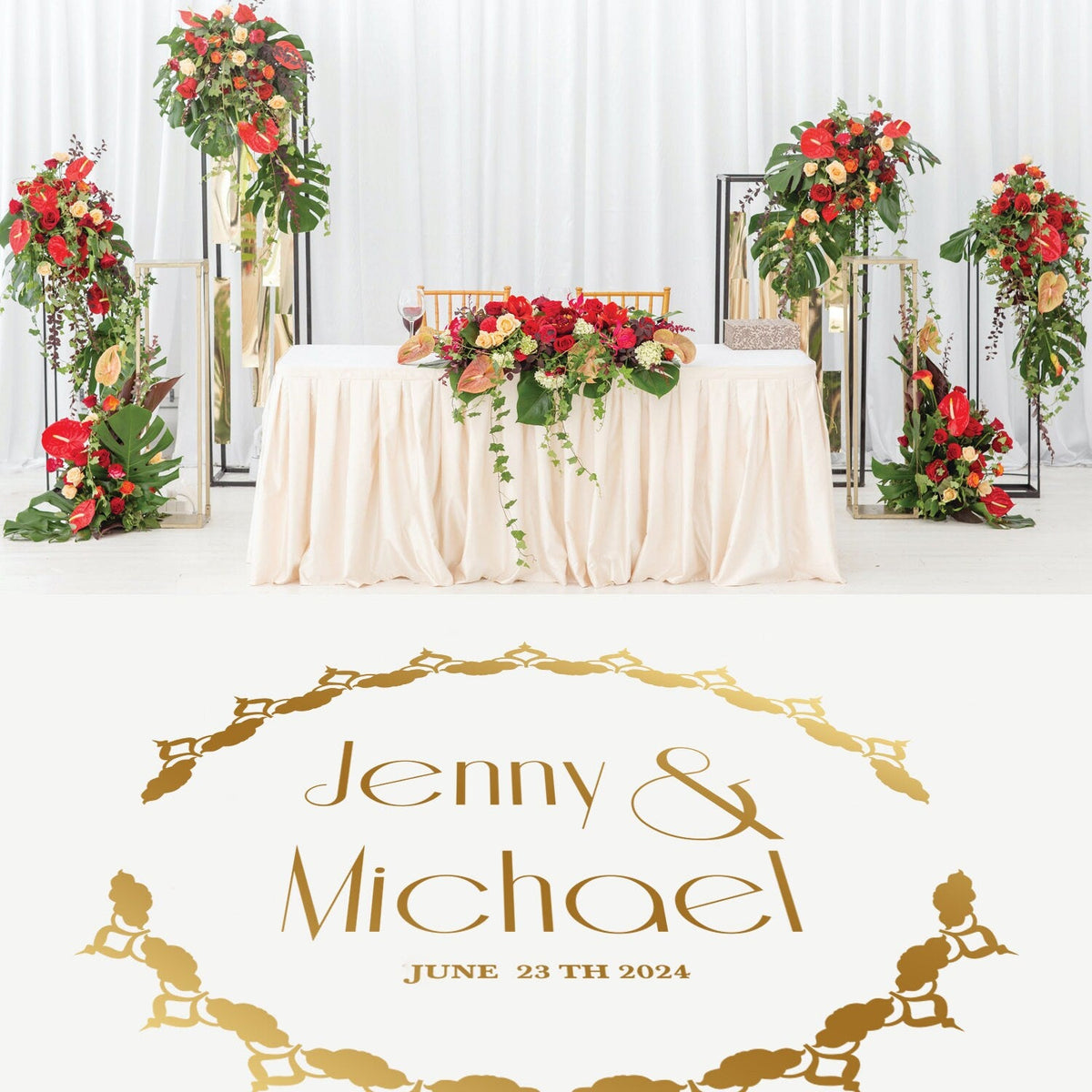 Ornamental Circle Dance Floor Decal for Wedding shown at a wedding reception