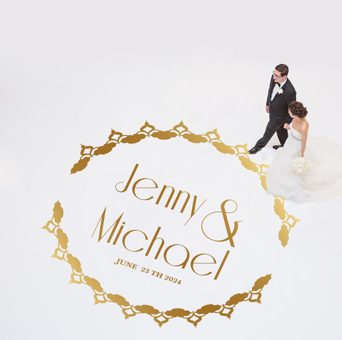 Ornamental Circle Dance Floor Decal for Wedding shown at a wedding reception
