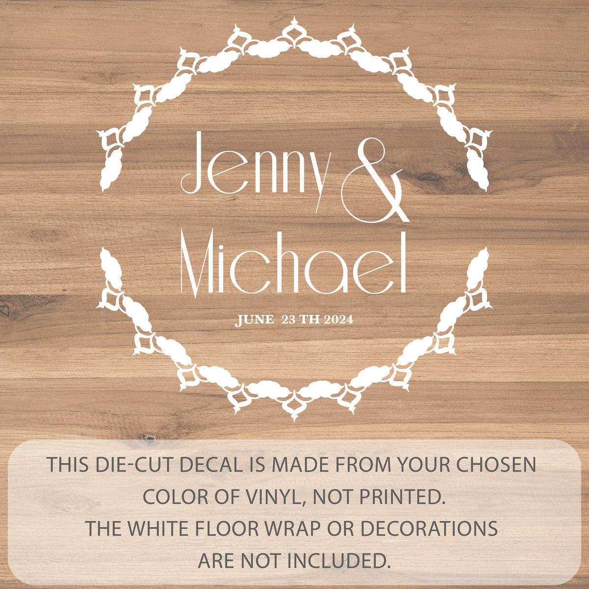 Ornamental Circle Dance Floor Decal for Wedding shown at a wedding reception