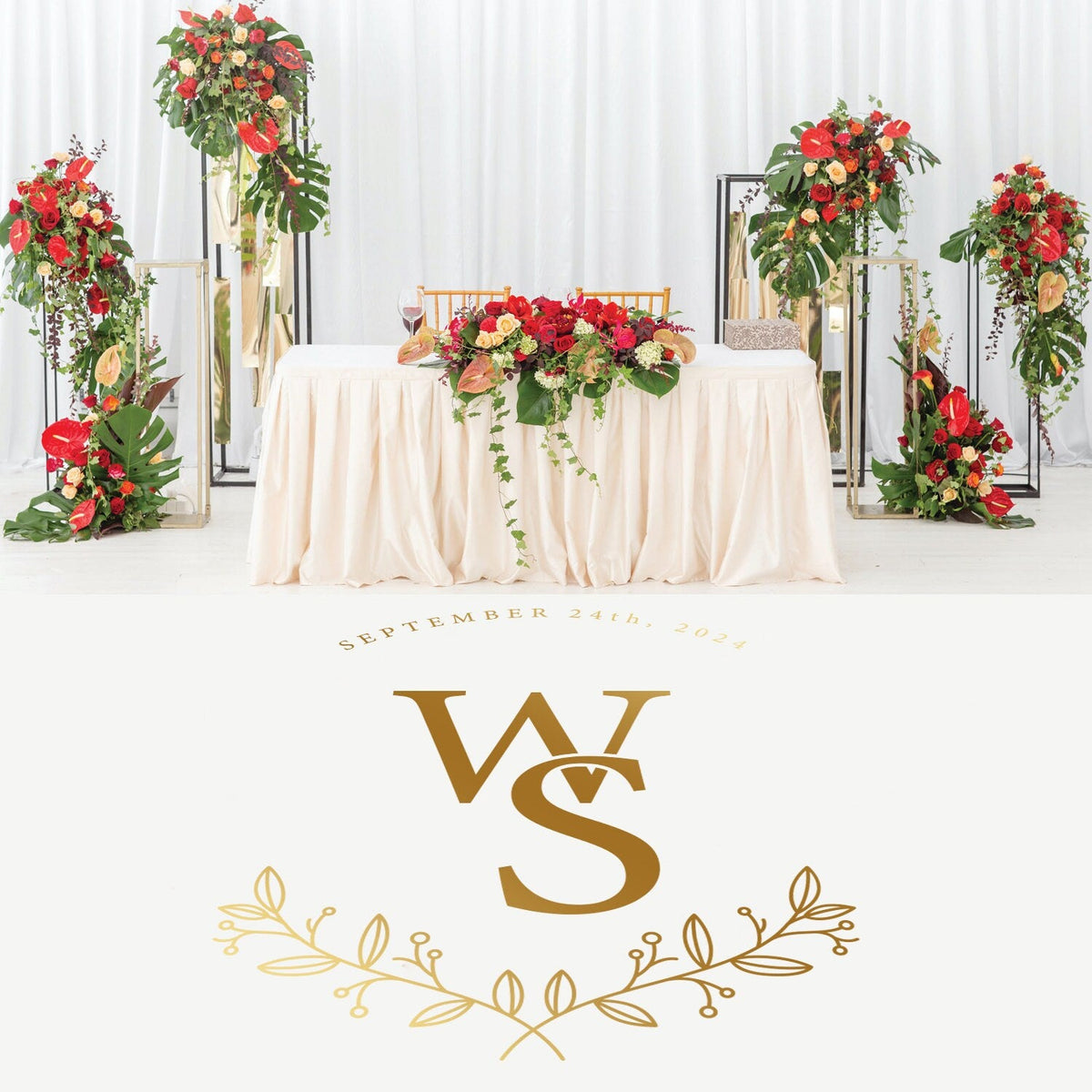 Overlapping Initials Dance Floor Decal for Wedding shown at a wedding reception