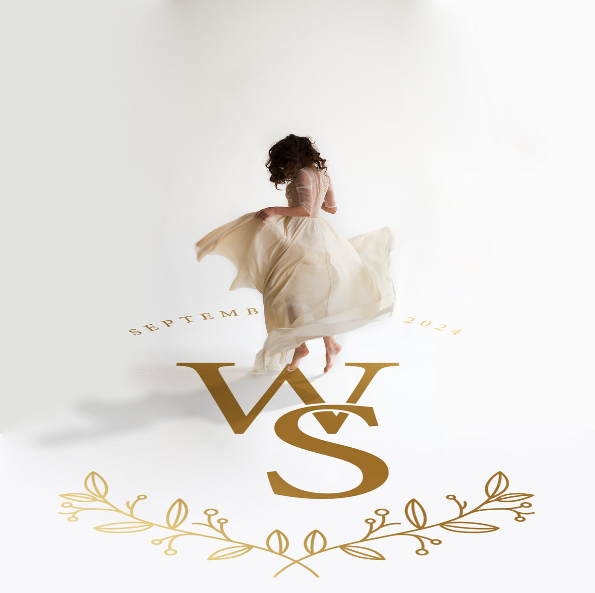 Overlapping Initials Dance Floor Decal for Wedding in gold on a white wedding dance floor