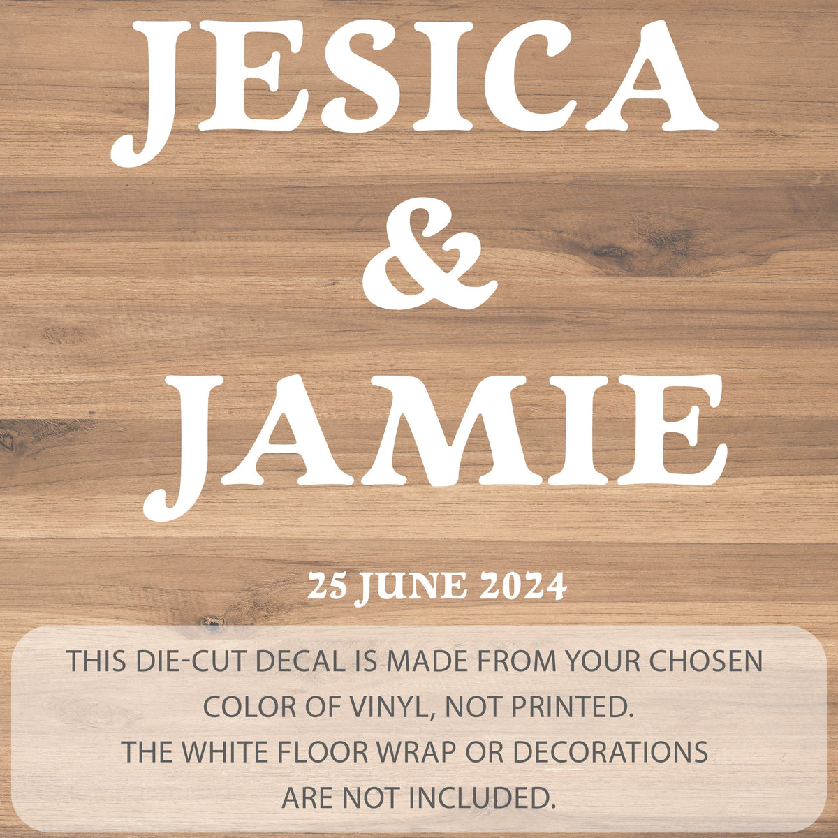 Chunky Retro Serif Dance Floor Decal for Wedding shown at a wedding reception