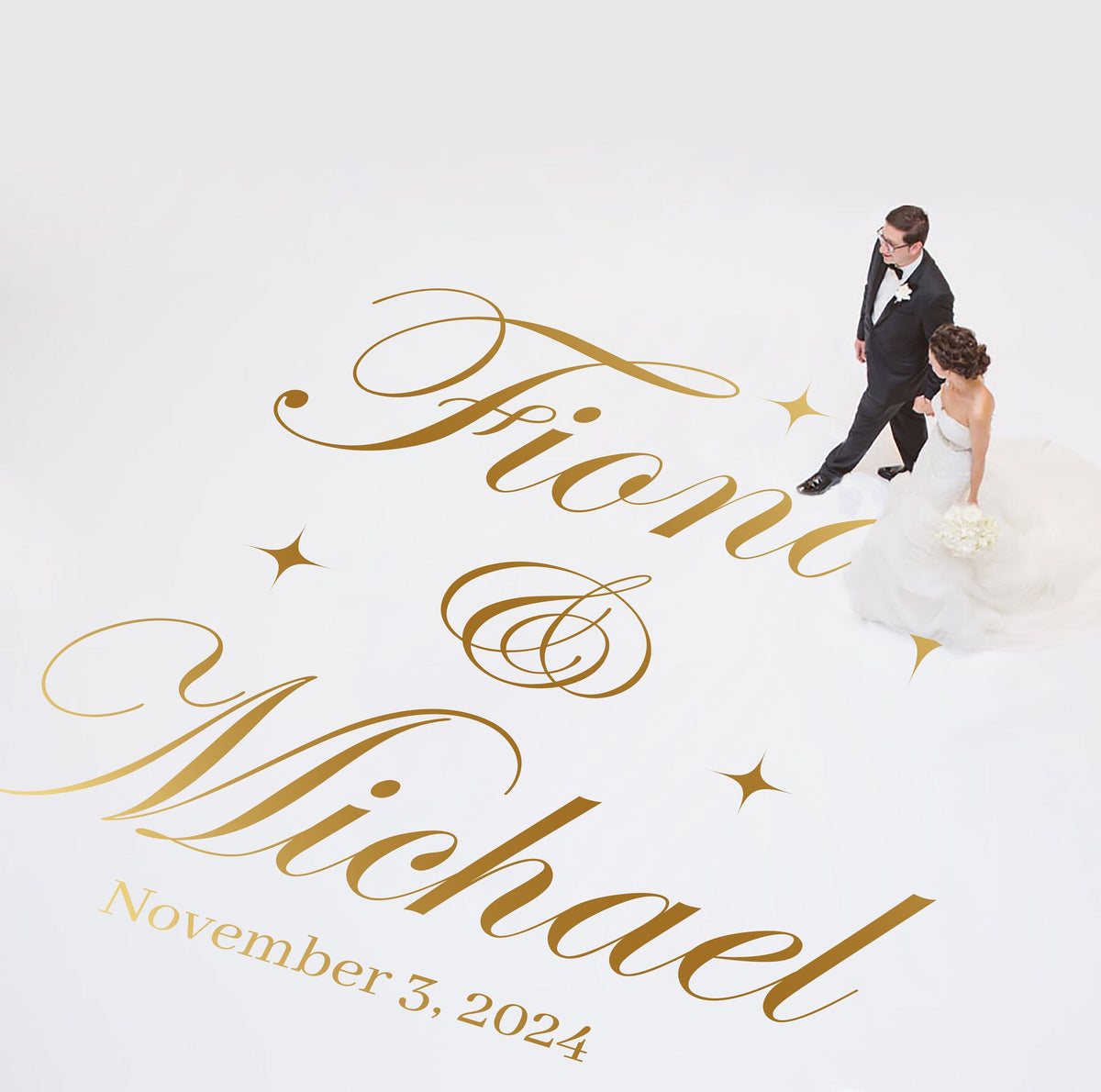 Opulent Calligraphy Dance Floor Decal for Wedding shown at a wedding reception
