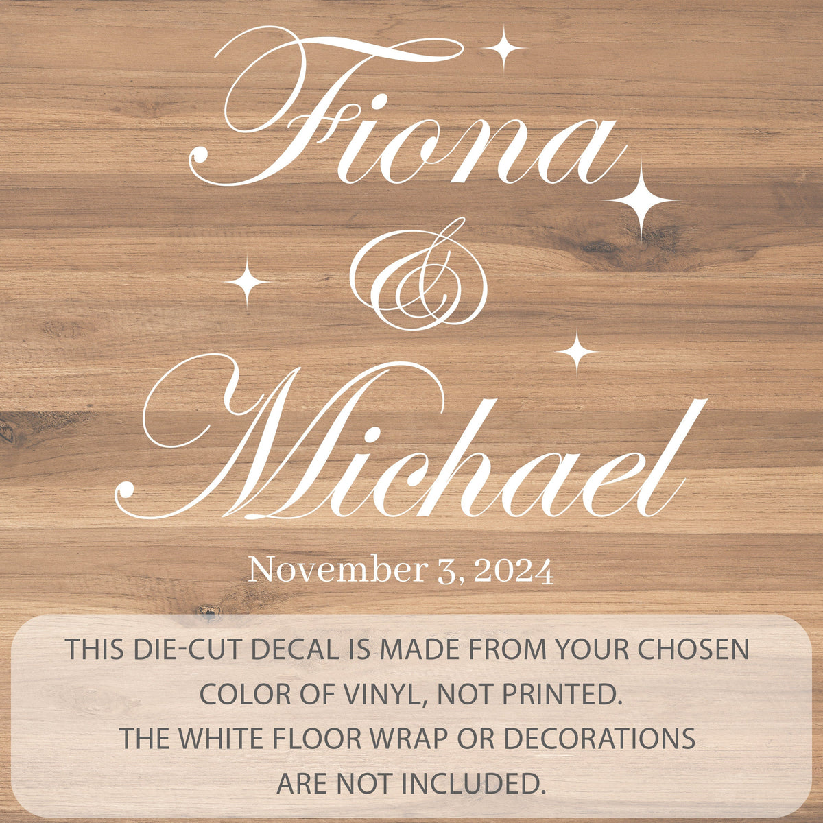 Opulent Calligraphy Dance Floor Decal for Wedding shown at a wedding reception