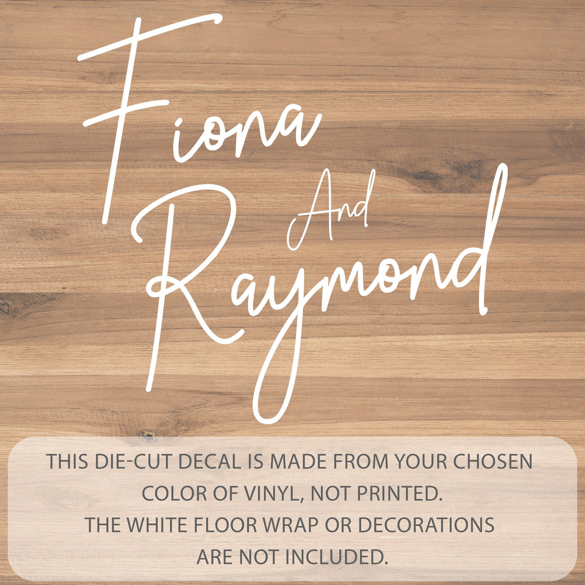 Cascading Pen Script Dance Floor Decal for Wedding shown at a wedding reception