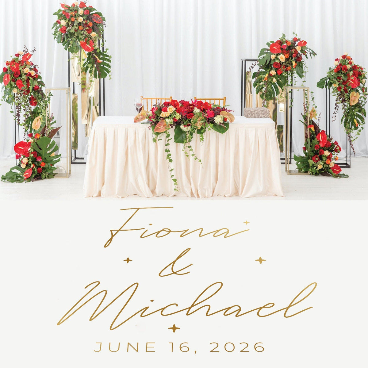 Fine Script Sparkle Dance Floor Decal for Wedding shown at a wedding reception