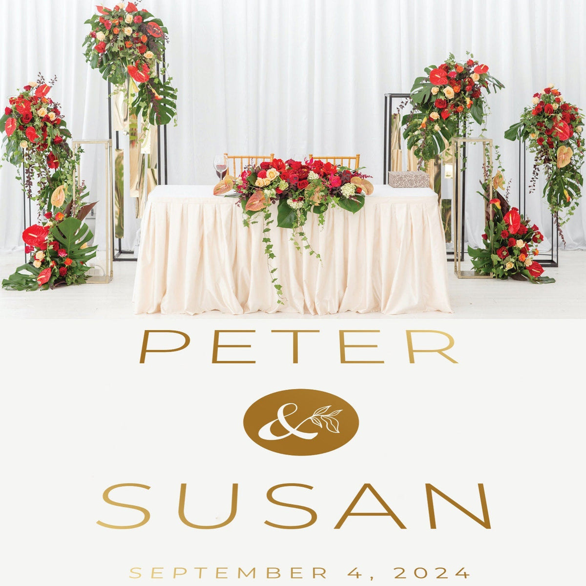 Thin Modern Capitals Dance Floor Decal for Wedding shown at a wedding reception