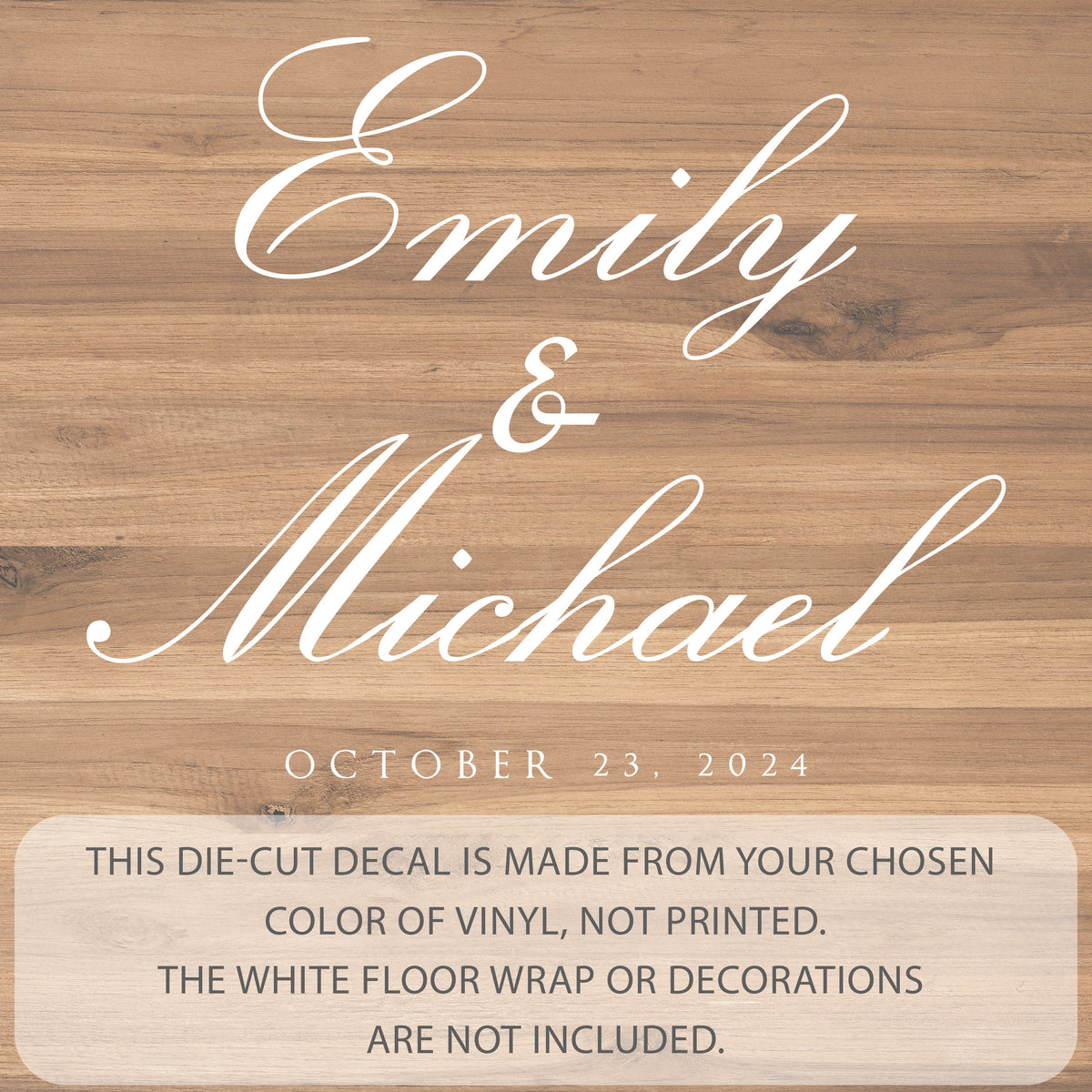 Grand Formal Script Dance Floor Decal for Wedding shown at a wedding reception