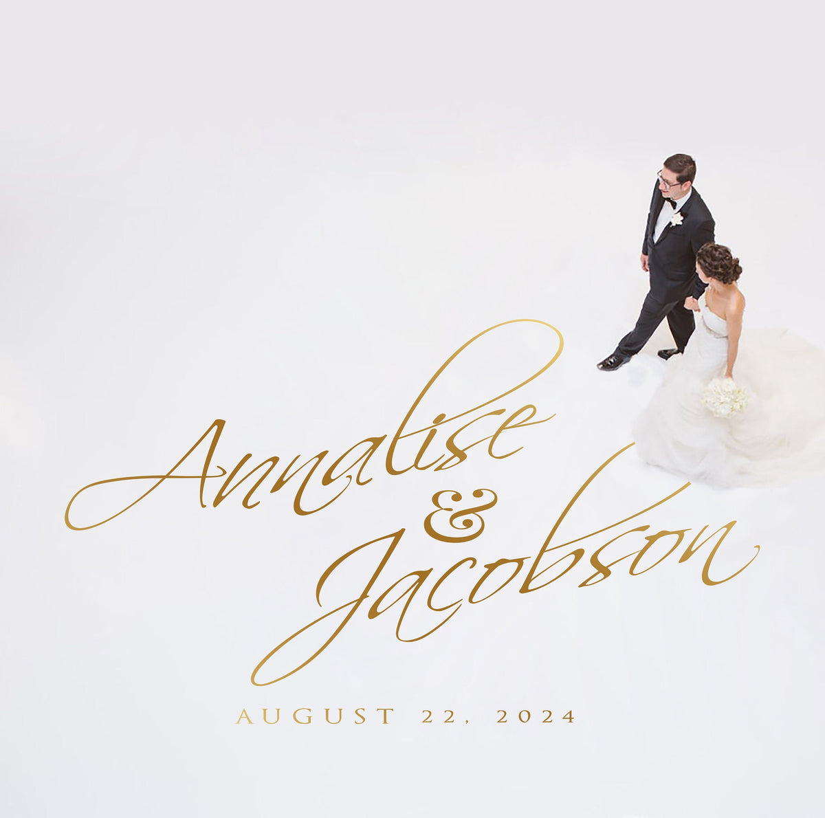Diagonal Italic Script Dance Floor Decal for Wedding shown at a wedding reception