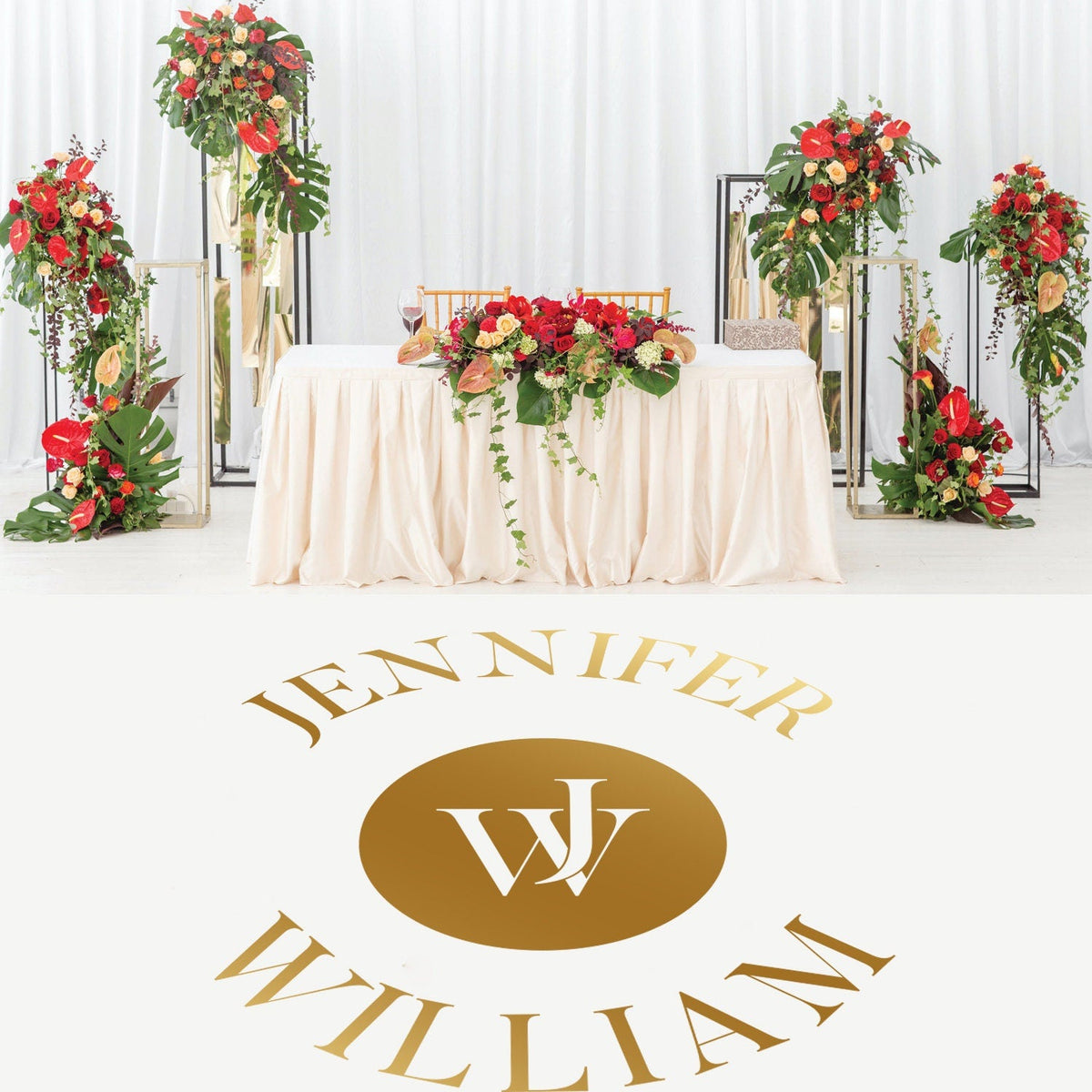 Interlocked Initials Seal Dance Floor Decal for Wedding shown at a wedding reception