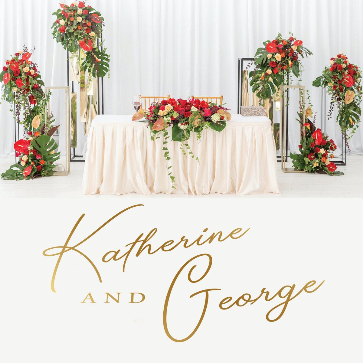 Sweeping Script Names Dance Floor Decal for Wedding shown at a wedding reception