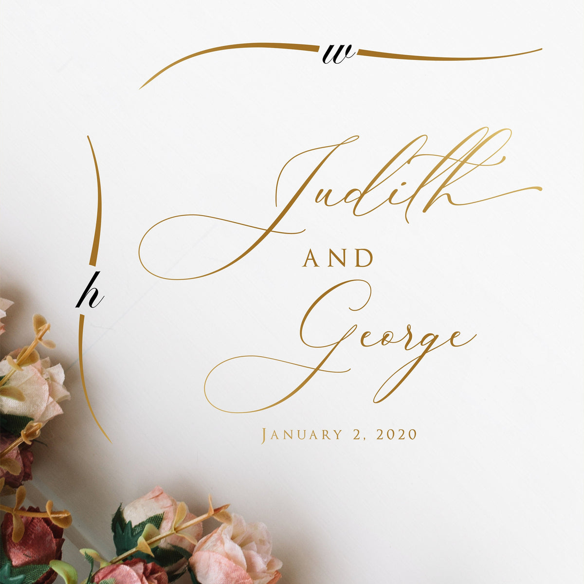 Flourished Calligraphy Dance Floor Decal for Wedding shown at a wedding reception