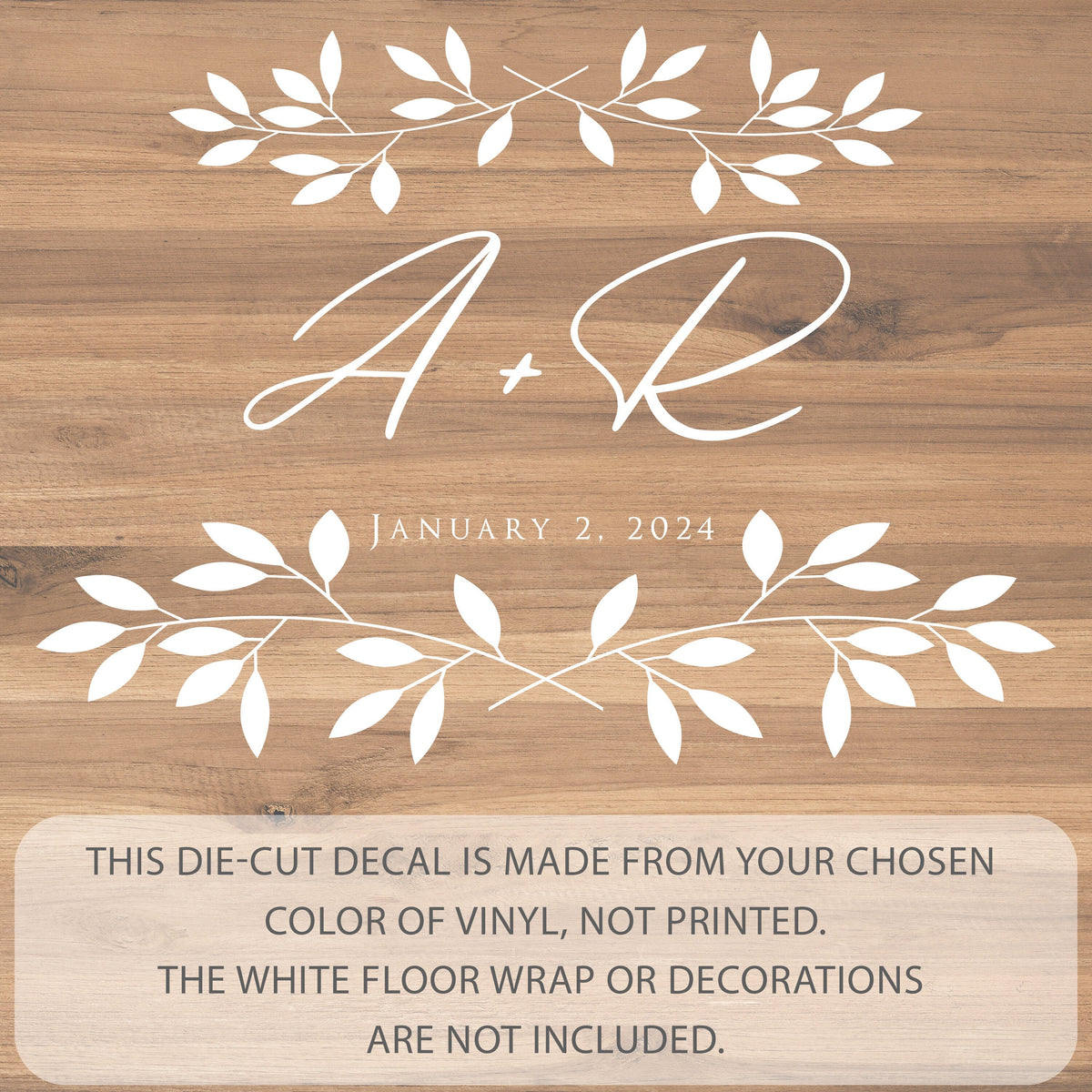 Crossed Leaf Spray Dance Floor Decal for Wedding shown at a wedding reception
