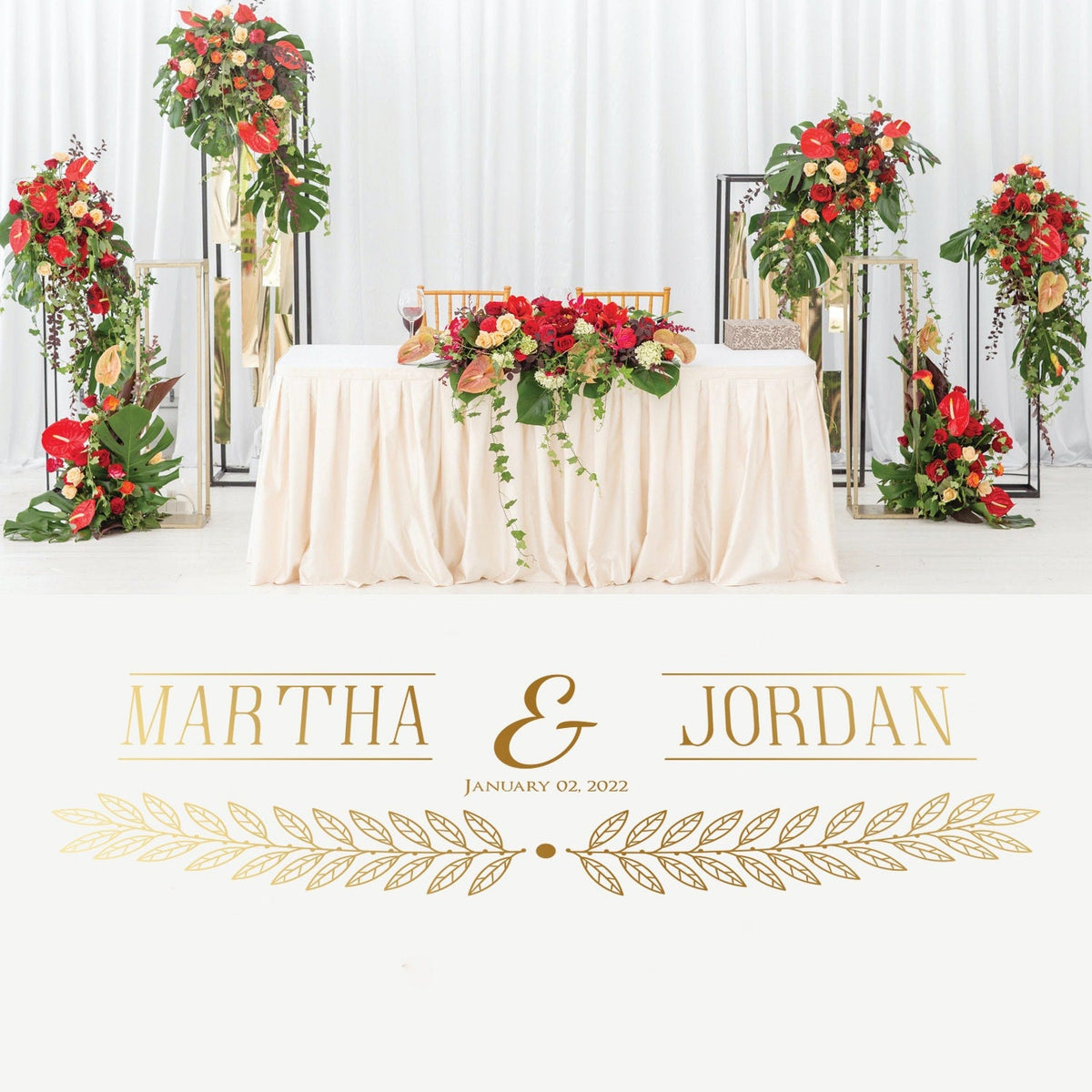 Art Deco Banner Dance Floor Decal for Wedding shown at a wedding reception