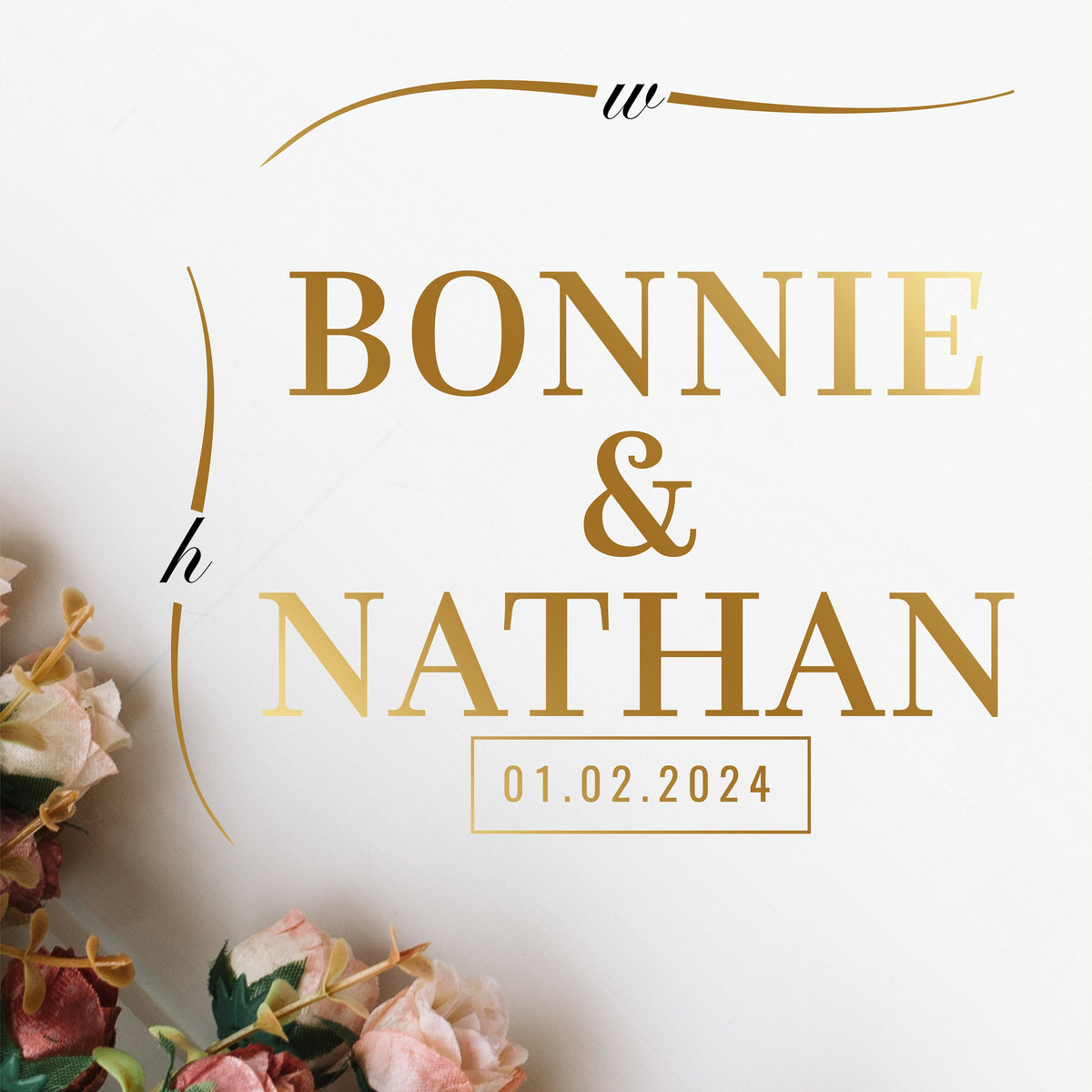 Bold Capital Names Dance Floor Decal for Wedding shown at a wedding reception