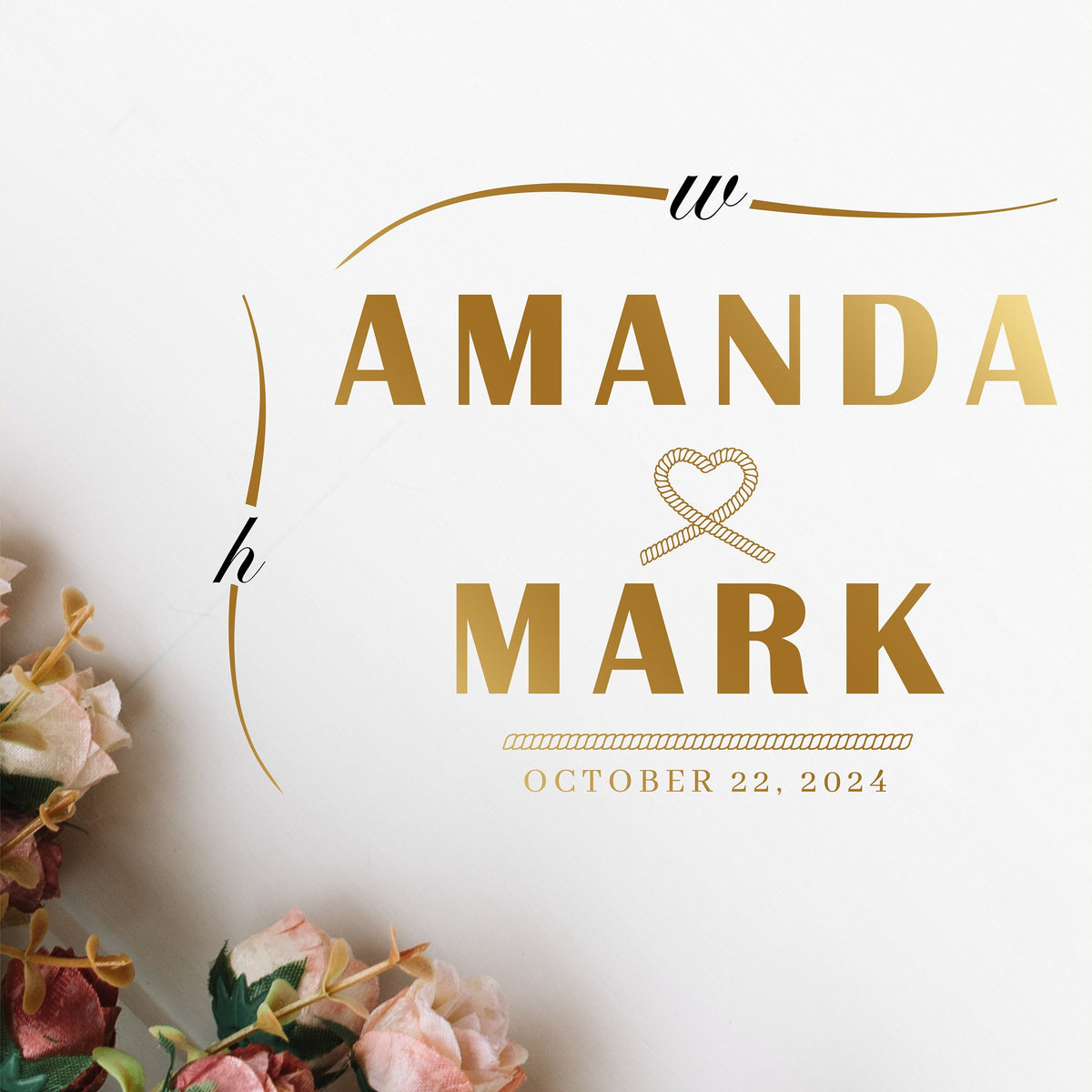 Tie the Knot Rope Heart Dance Floor Decal for Wedding shown at a wedding reception