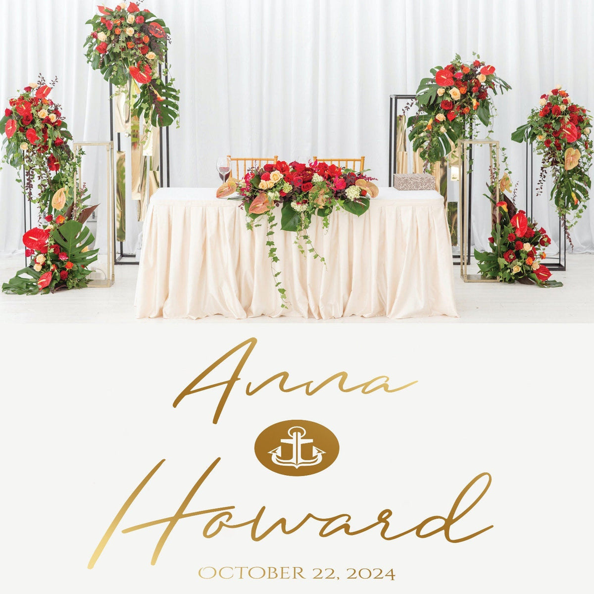 Anchor Seal Script Dance Floor Decal for Wedding shown at a wedding reception