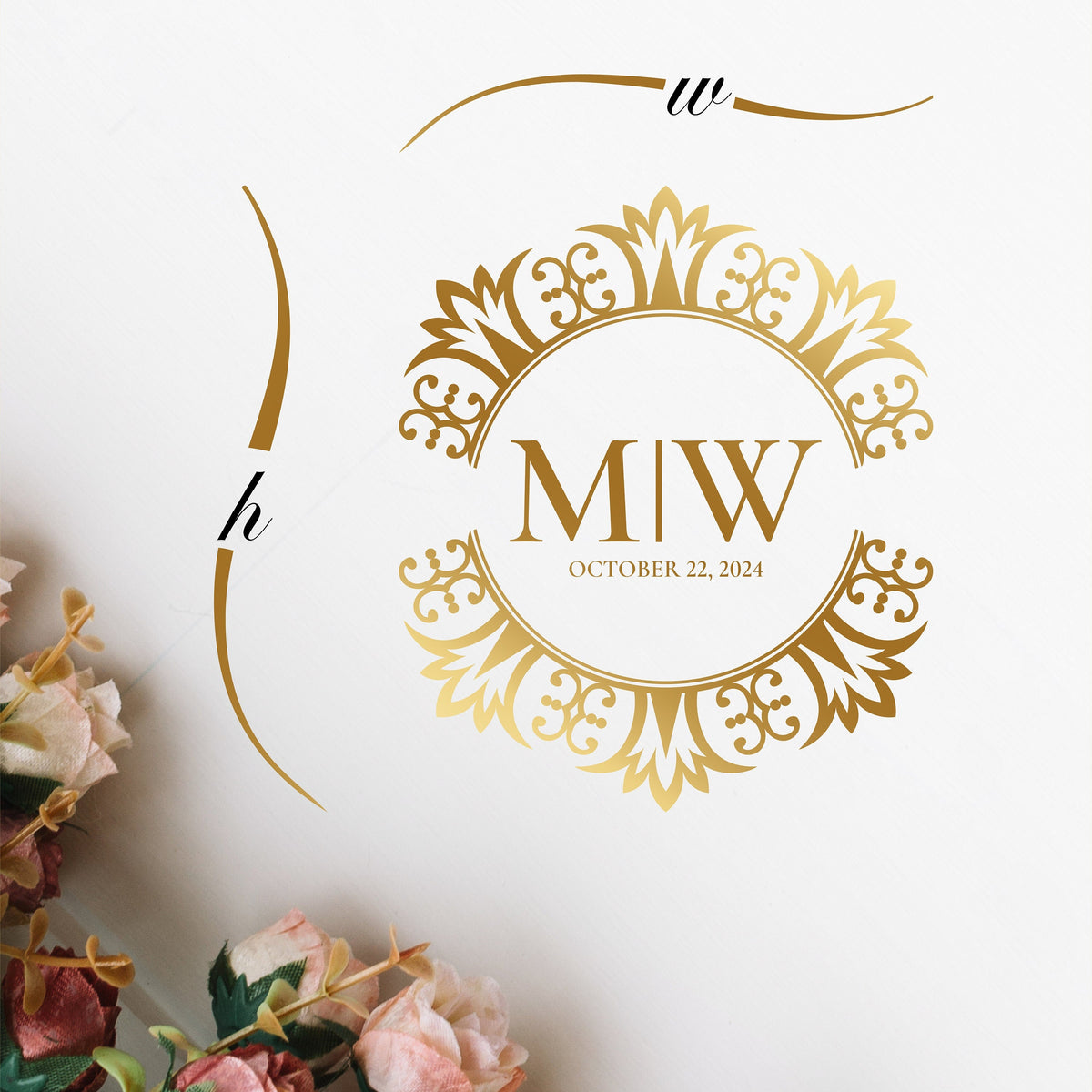 Royal Medallion Monogram Dance Floor Decal for Wedding shown at a wedding reception