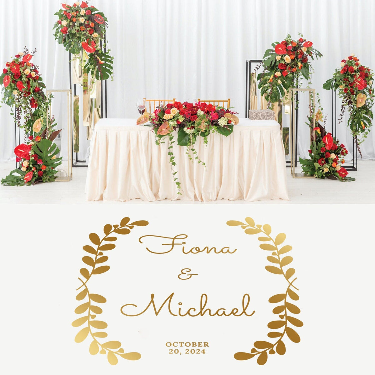 Side Laurel Columns Dance Floor Decal for Wedding shown at a wedding reception