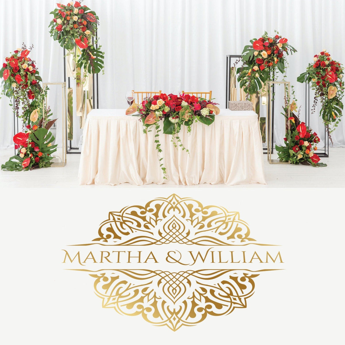 Arabesque Medallion Dance Floor Decal for Wedding shown at a wedding reception