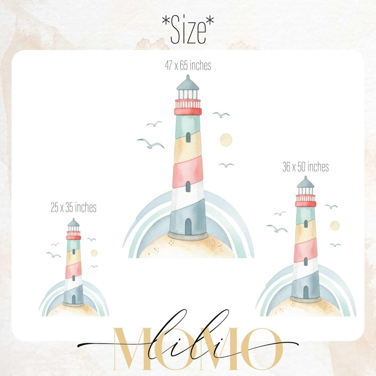 Close-up detail of watercolor lighthouse wall decal matte vinyl finish