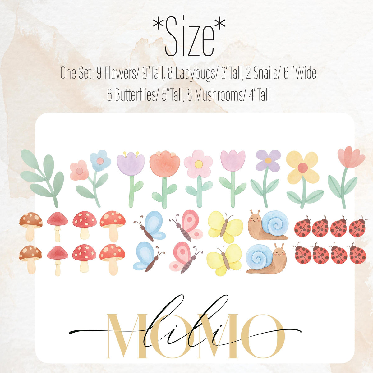 Close-up detail of woodland garden wall decals set matte vinyl finish