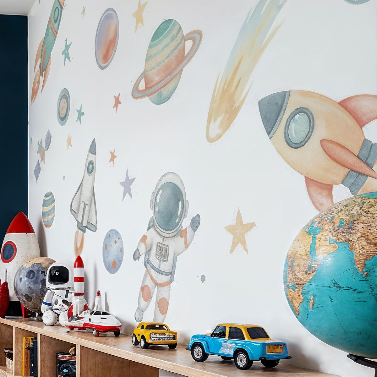 Astronaut Wall Decal Set displayed in a styled space
