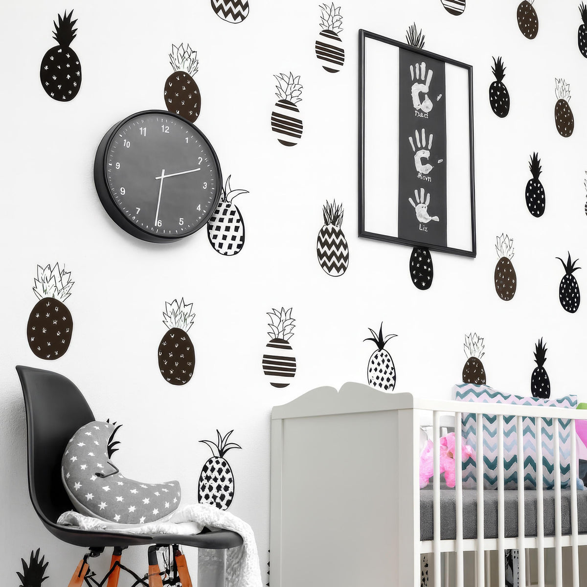 Pineapple Wall Decals Set of shown in a home interior