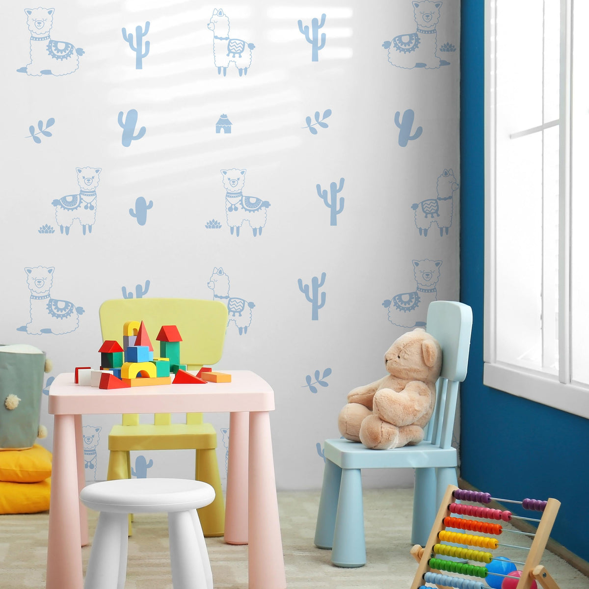 Llama Wall Decal Set arranged on a feature wall