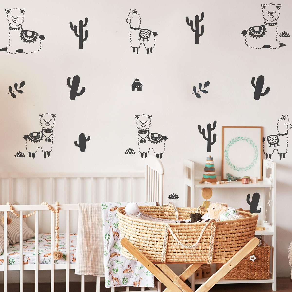 Llama Wall Decal Set installed on a styled nursery wall