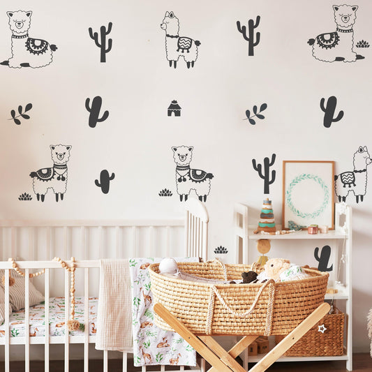 Llama Wall Decal Set installed on a styled nursery wall