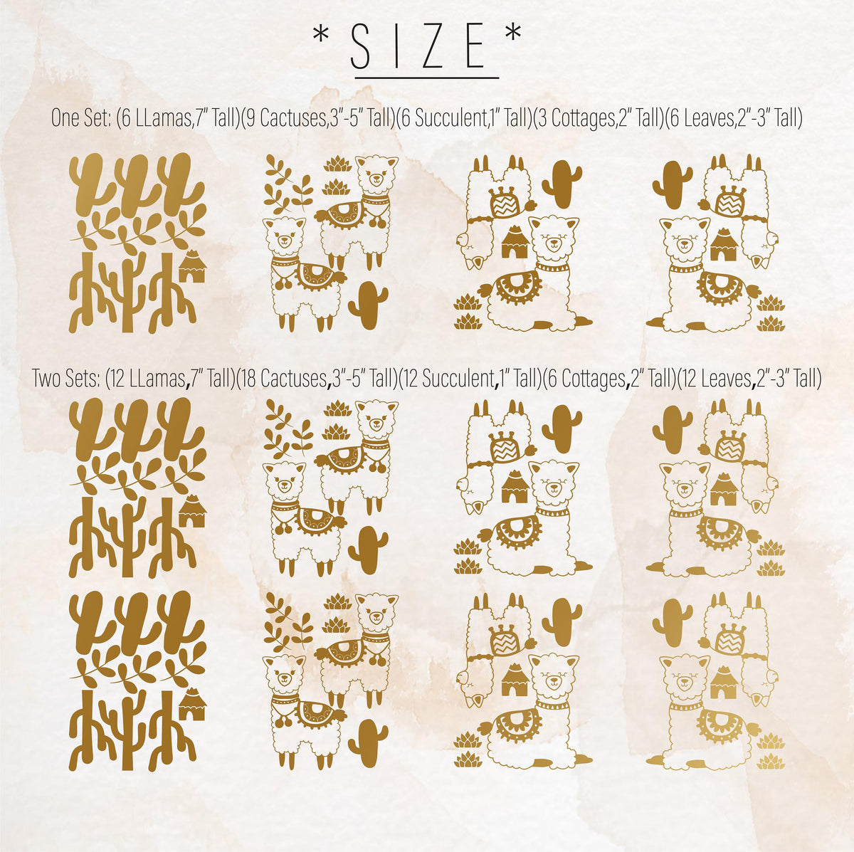 Close-up detail of llama wall decal set matte vinyl finish
