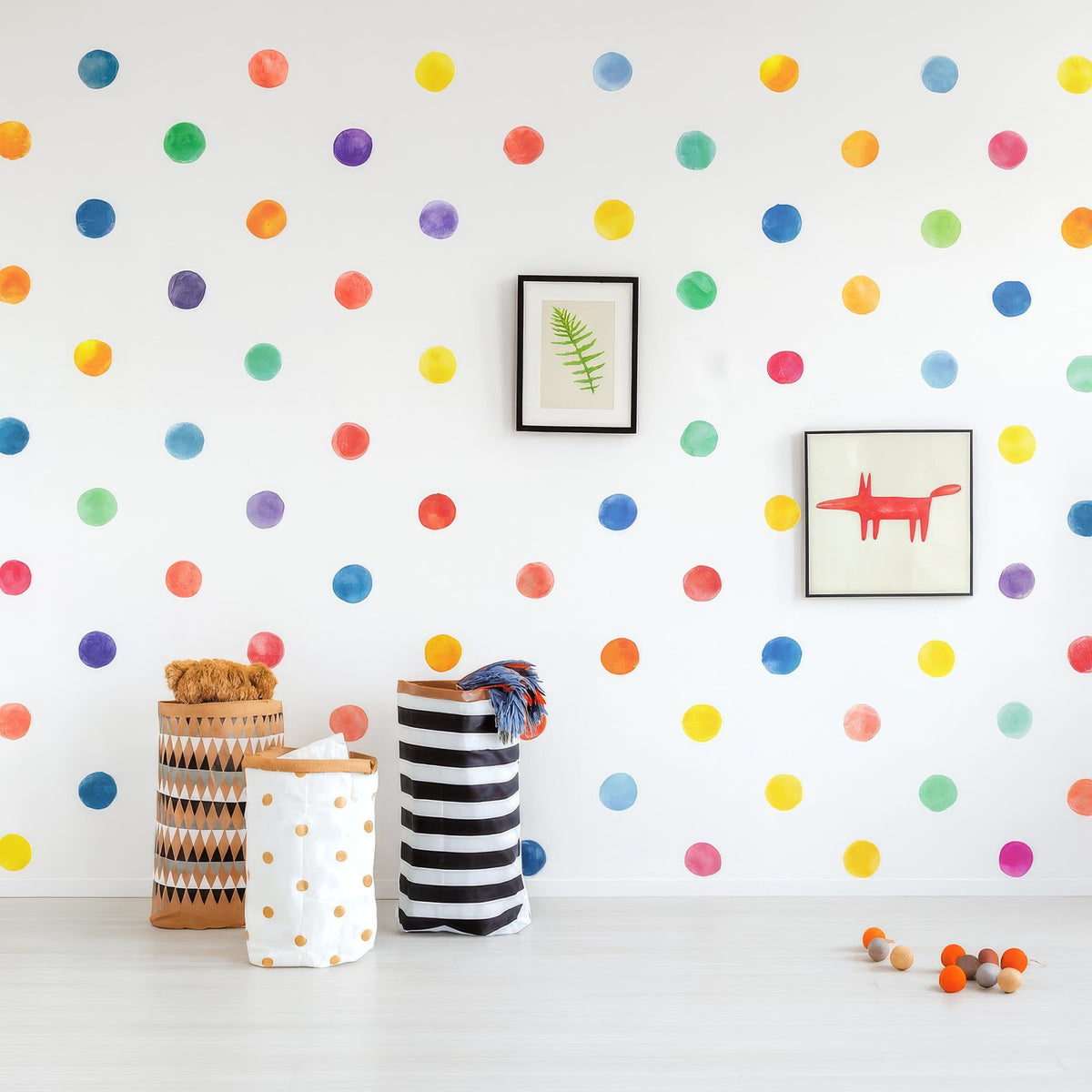 Watercolor Polka Dot Wall Decals shown in a home interior