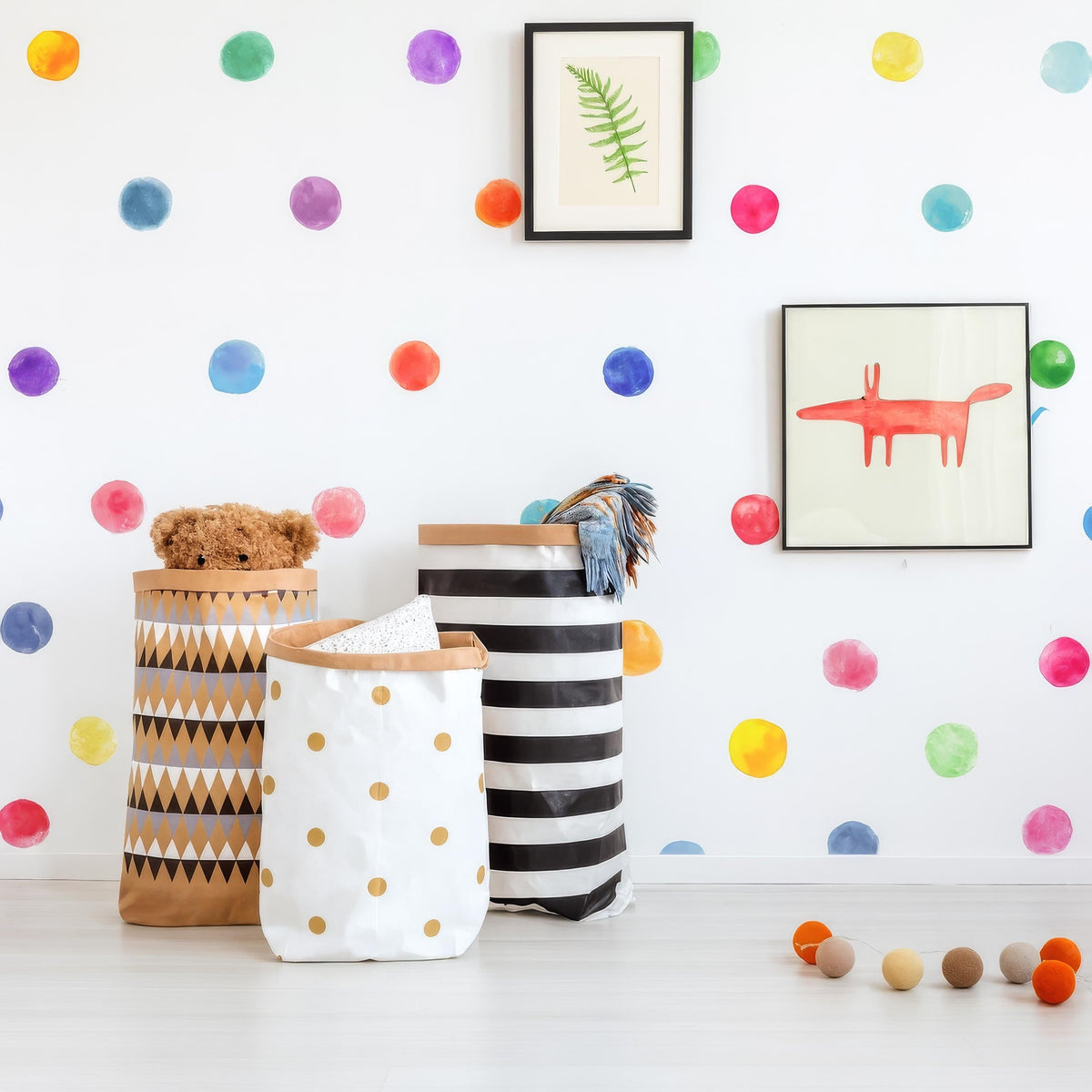 Watercolor Polka Dot Wall Decals styled in a room setting