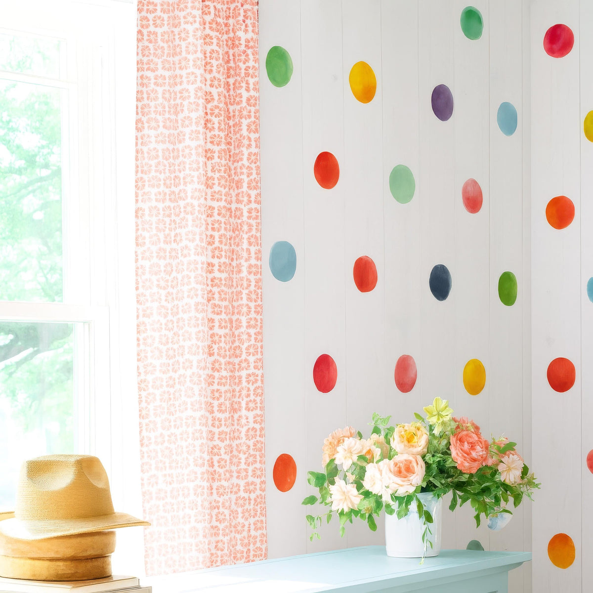 Watercolor Polka Dot Wall Decals size reference on a wall