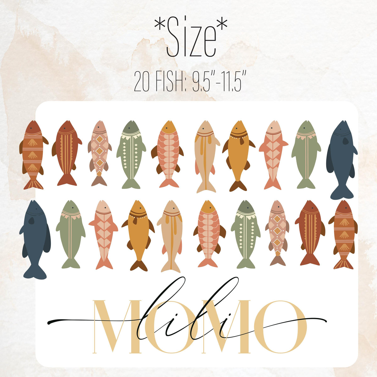Close-up detail of boho fish wall decals matte vinyl finish