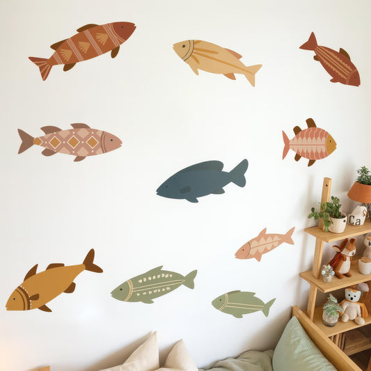 Boho Fish Wall Decals installed on a styled nursery wall