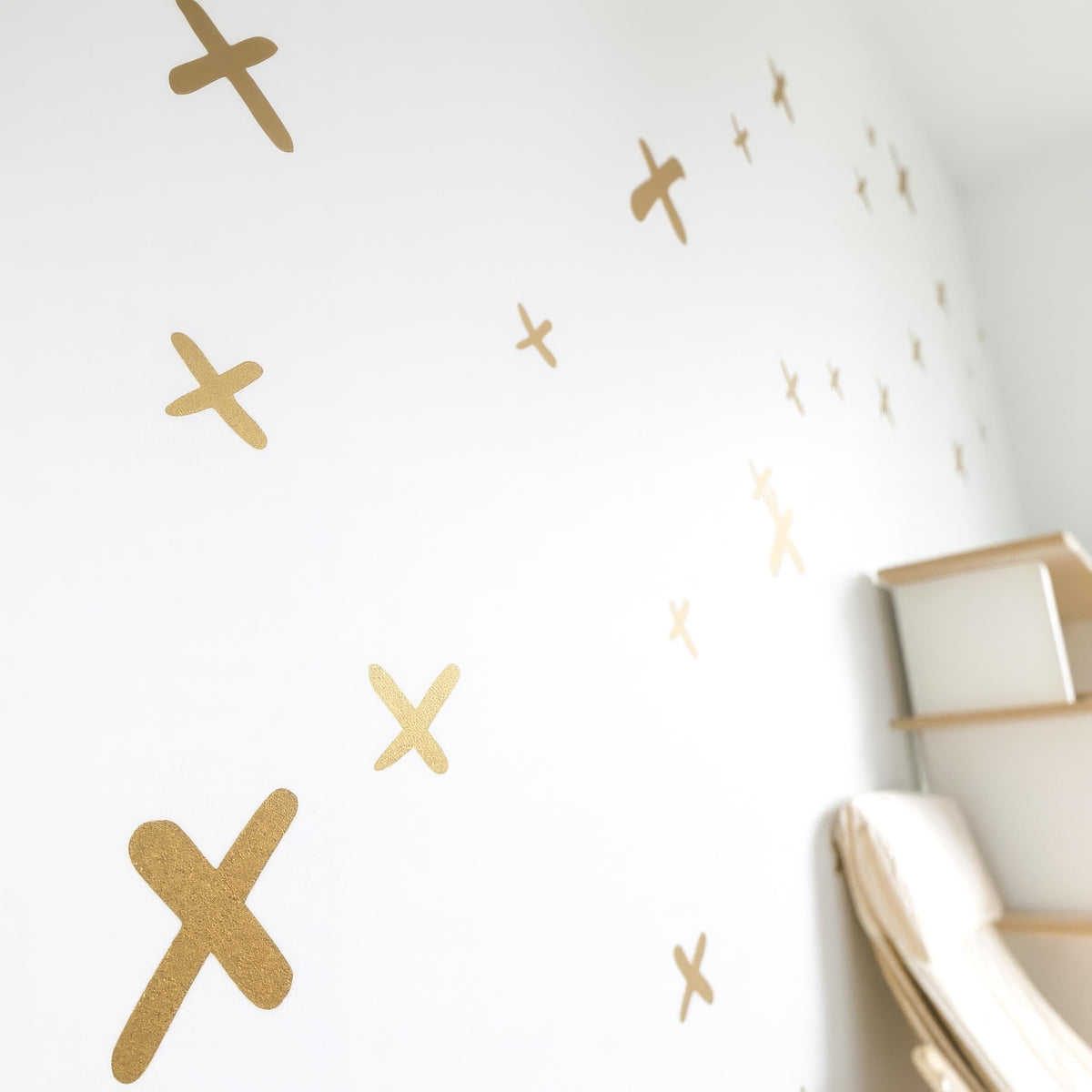 Minimalist X Wall Decals Set displayed in a styled space