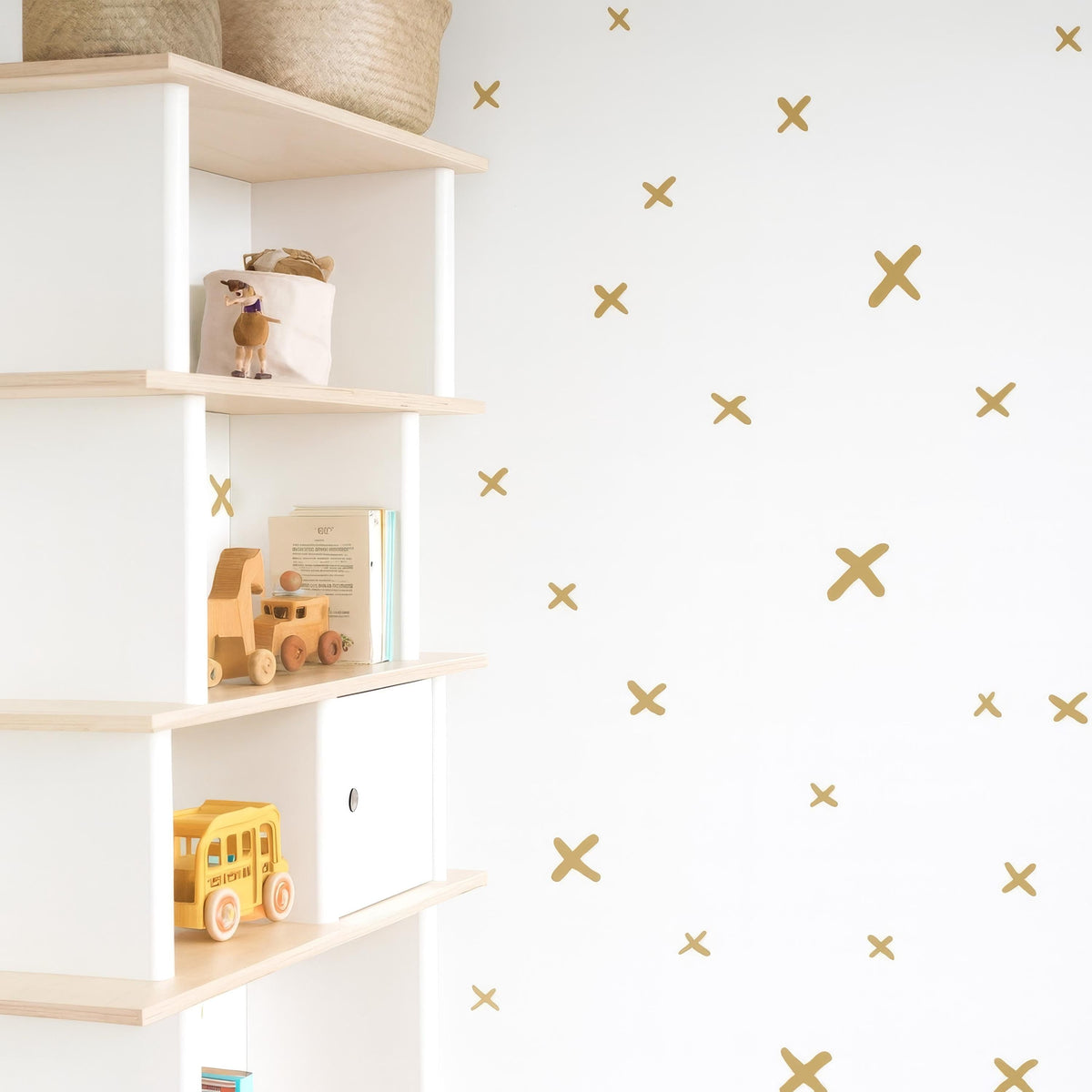 Minimalist X Wall Decals Set arranged on a feature wall