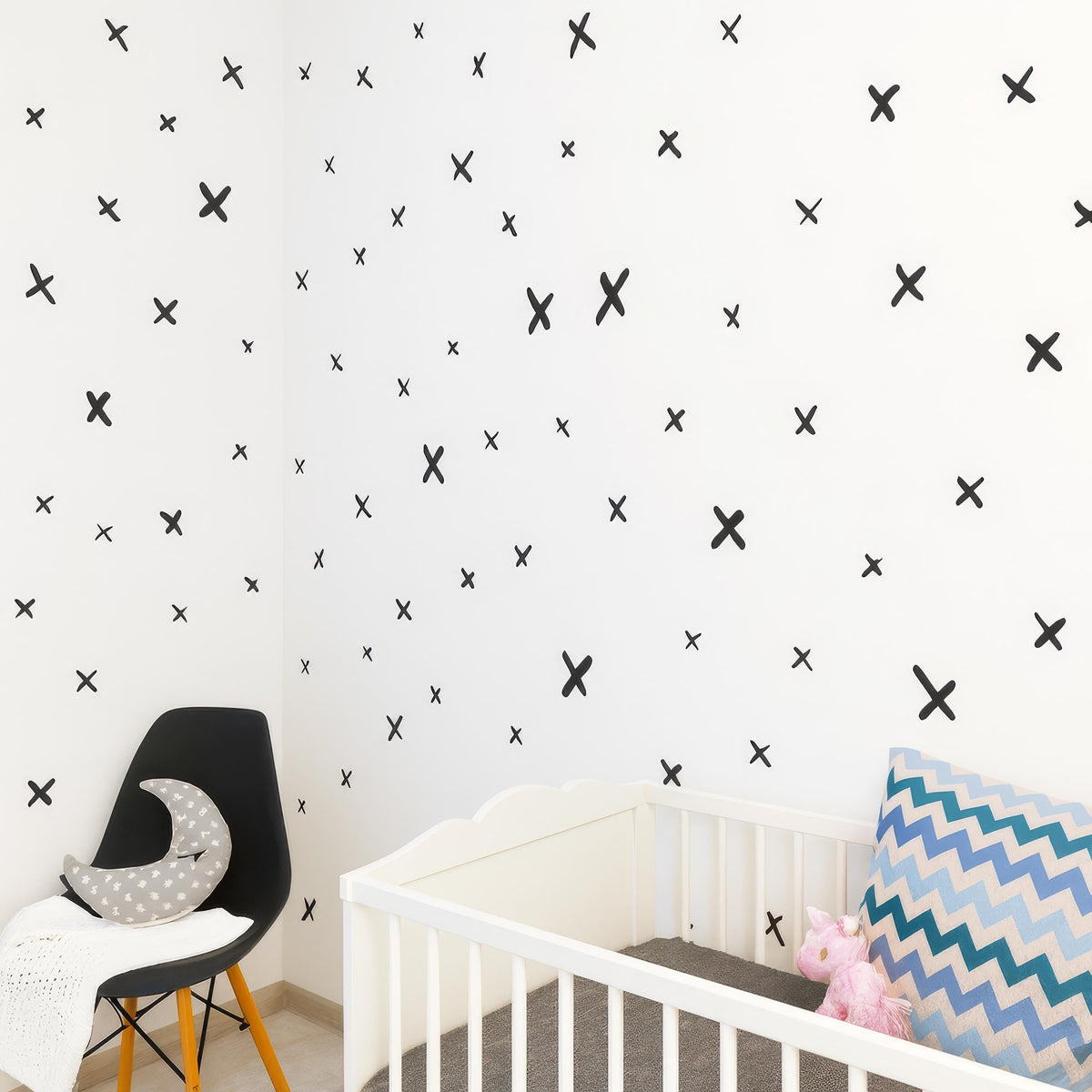 Minimalist X Wall Decals Set styled in a room setting